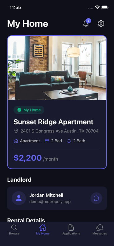 Tenant home screen